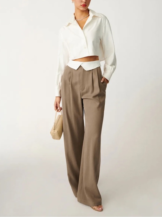Reformation Pants - Reformation Stevie Pleated Wide Leg Pant In Mushroom Size 6